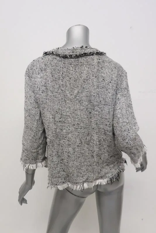 IRO Top Bardy Weiß/Schwarz Ausgefranster Bouclé-Tweed Größe 36