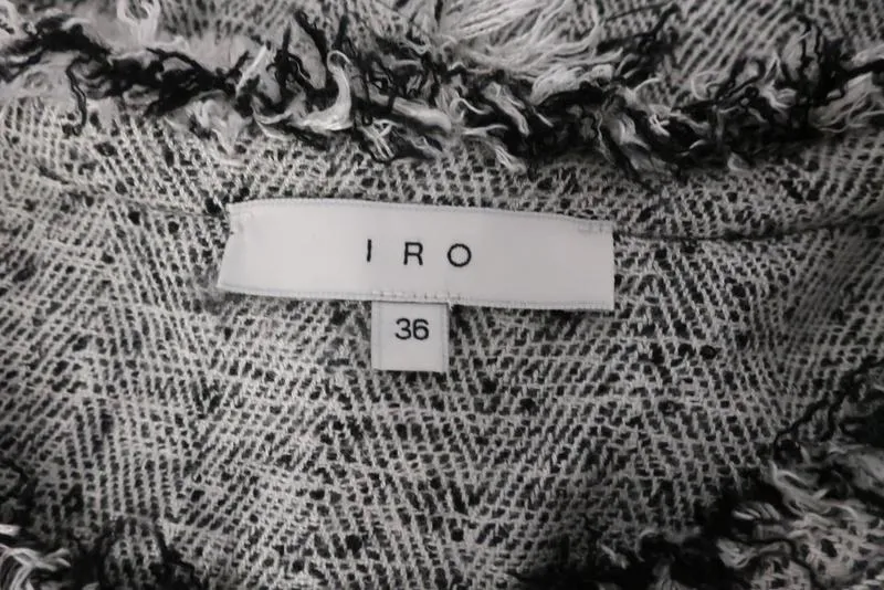 IRO Top Bardy Weiß/Schwarz Ausgefranster Bouclé-Tweed Größe 36