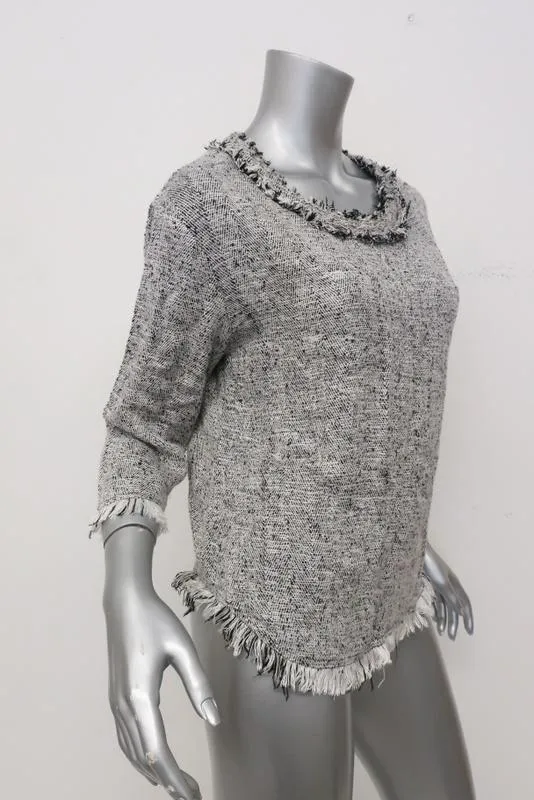 IRO Top Bardy Weiß/Schwarz Ausgefranster Bouclé-Tweed Größe 36