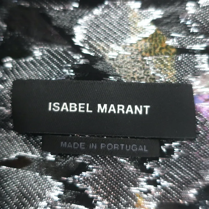 Isabel Marant Bluse Schwarz Metallisch Bedruckter Chiffon Größe 36 Langarmhemd
