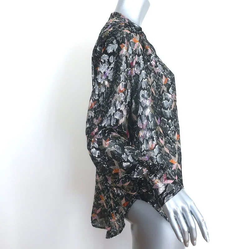 Isabel Marant Bluse Schwarz Metallisch Bedruckter Chiffon Größe 36 Langarmhemd