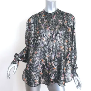Isabel Marant Bluse Schwarz Metallisch Bedruckter Chiffon Größe 36 Langarmhemd