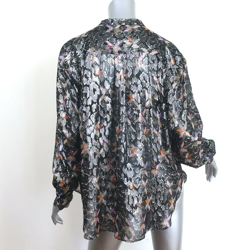 Isabel Marant Bluse Schwarz Metallisch Bedruckter Chiffon Größe 36 Langarmhemd