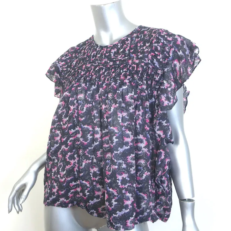 Isabel Marant Etoile Ilayona Bluse Bedruckte Baumwolle Größe 40 Flatterärmeliges Top