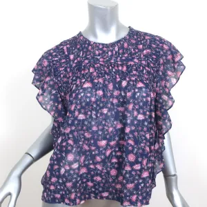 Isabel Marant Etoile Layona Rüschen Top Lila Blumenmuster Baumwolle Größe 34