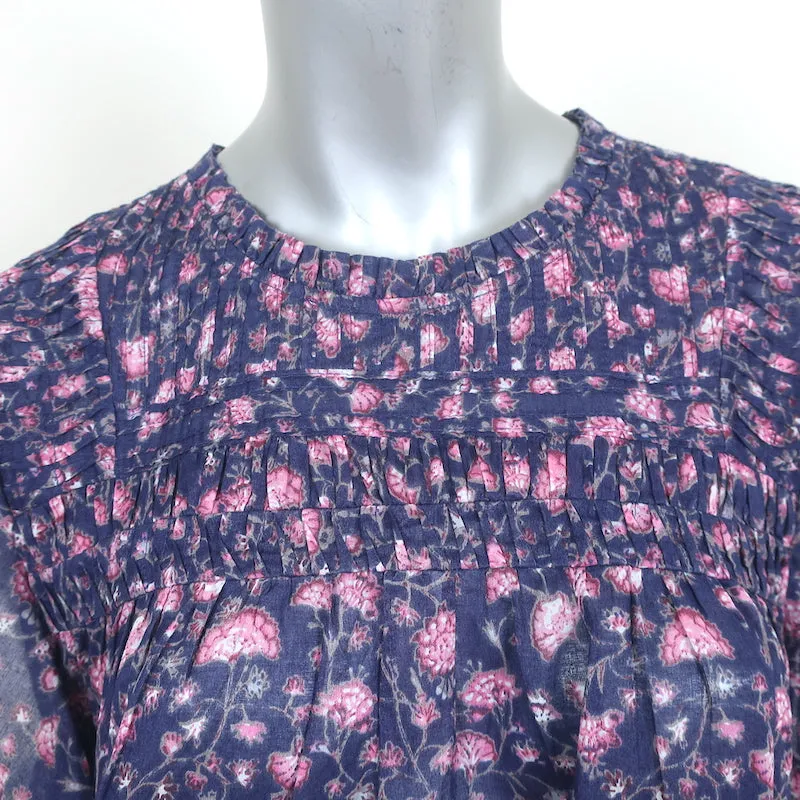 Isabel Marant Etoile Layona Rüschen Top Lila Blumenmuster Baumwolle Größe 34