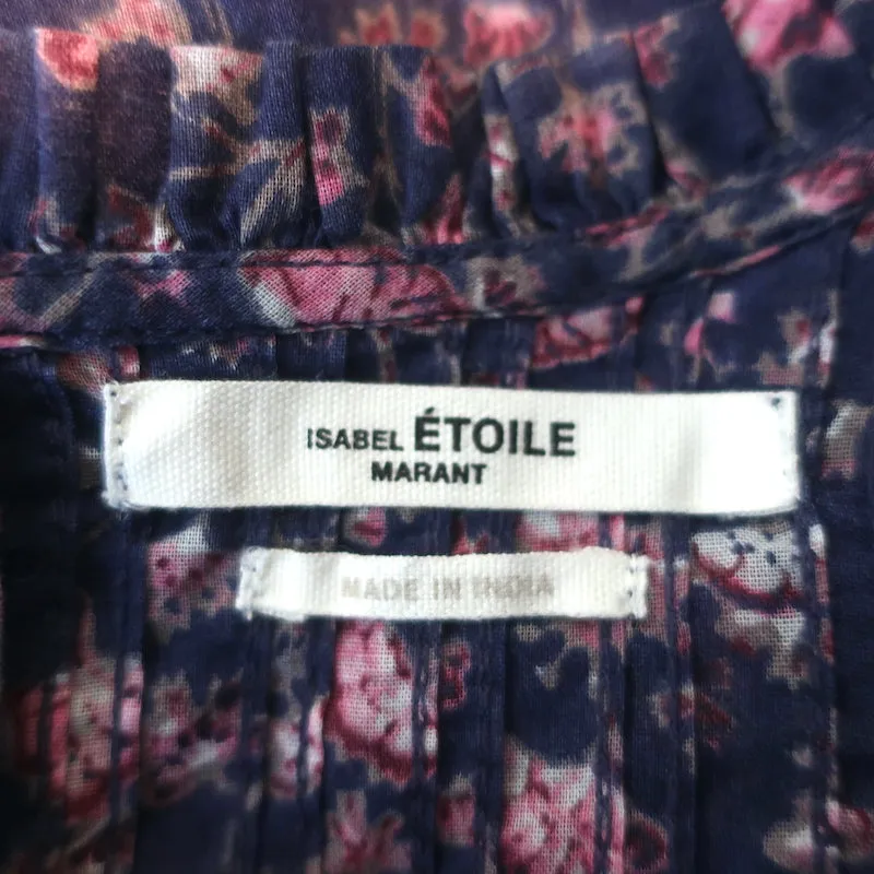 Isabel Marant Etoile Layona Rüschen Top Lila Blumenmuster Baumwolle Größe 34