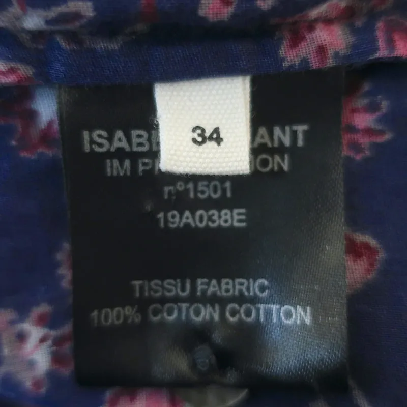 Isabel Marant Etoile Layona Rüschen Top Lila Blumenmuster Baumwolle Größe 34