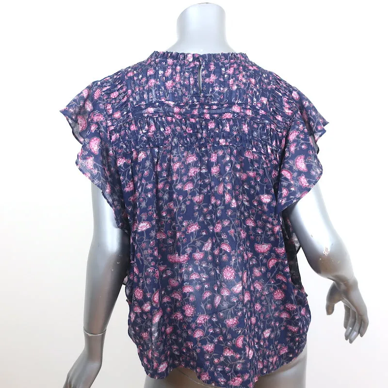 Isabel Marant Etoile Layona Rüschen Top Lila Blumenmuster Baumwolle Größe 34