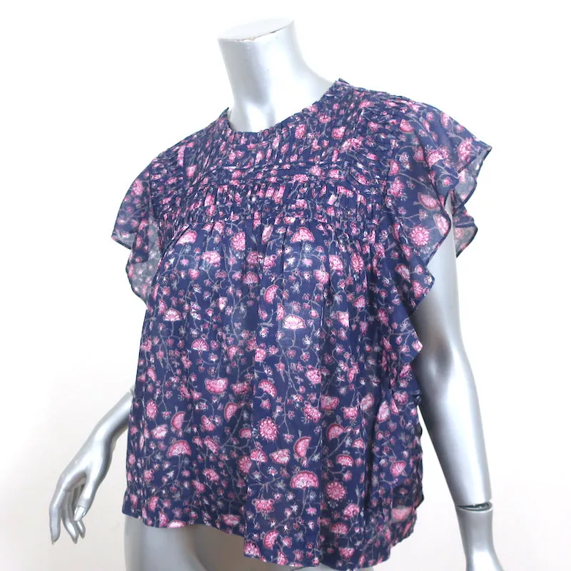Isabel Marant Etoile Layona Rüschen Top Lila Blumenmuster Baumwolle Größe 34