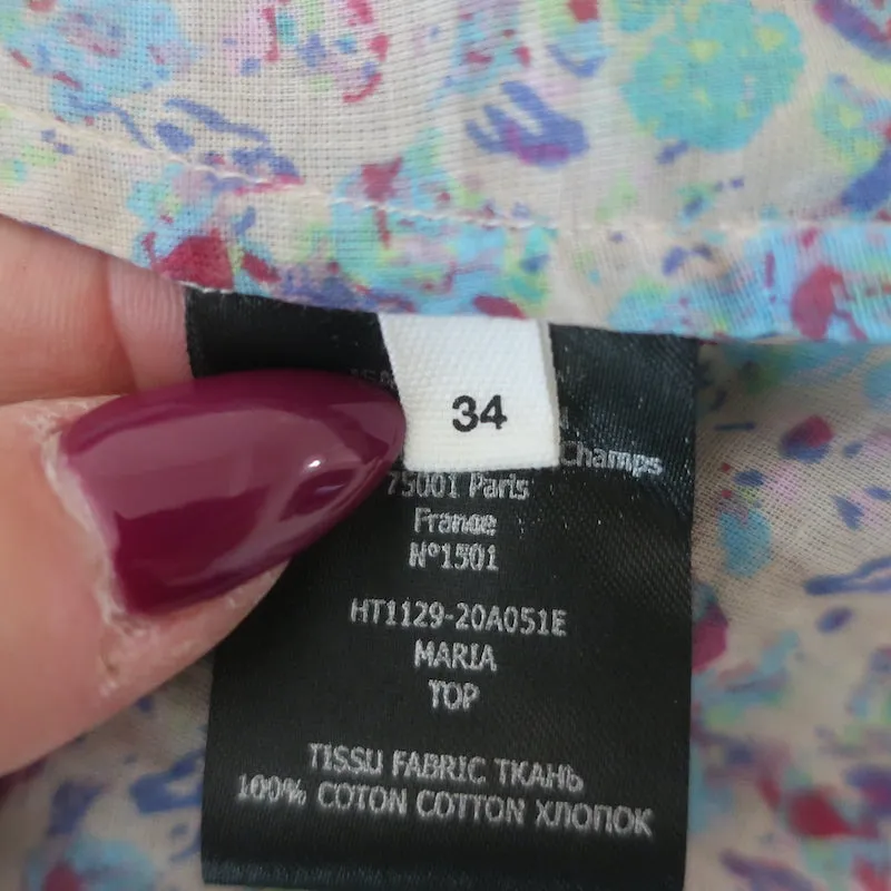 Isabel Marant Etoile Maria Top Bluse mit Blumenprint aus Baumwolle, Größe 34, Langarm