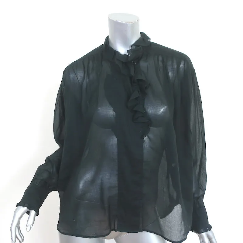 Isabel Marant Etoile Pamias Rüschenbluse Schwarz Baumwolle Größe 34 Langarm Top