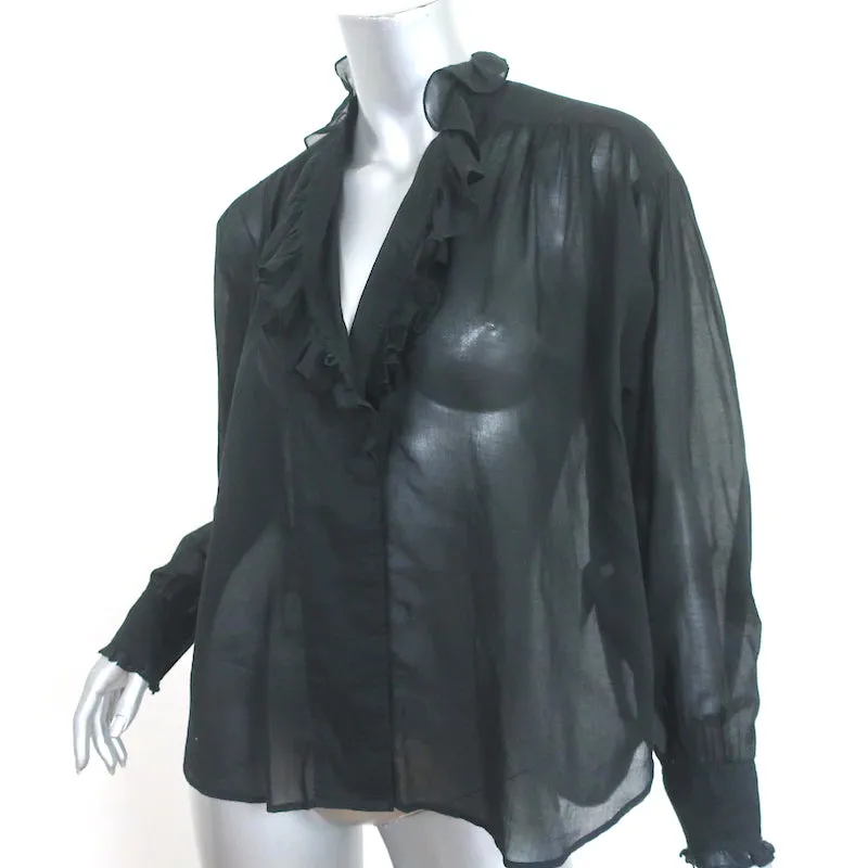 Isabel Marant Etoile Pamias Rüschenbluse Schwarz Baumwolle Größe 34 Langarm Top