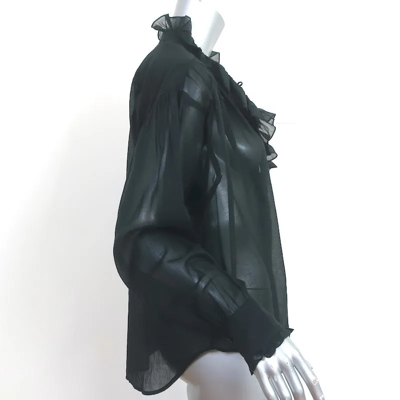 Isabel Marant Etoile Pamias Rüschenbluse Schwarz Baumwolle Größe 34 Langarm Top