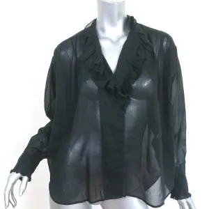 Isabel Marant Etoile Pamias Rüschenbluse Schwarz Baumwolle Größe 34 Langarm Top