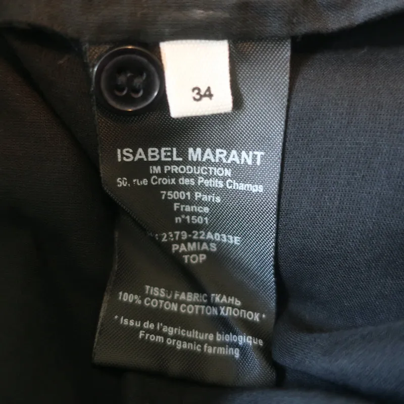 Isabel Marant Etoile Pamias Rüschenbluse Schwarz Baumwolle Größe 34 Langarm Top