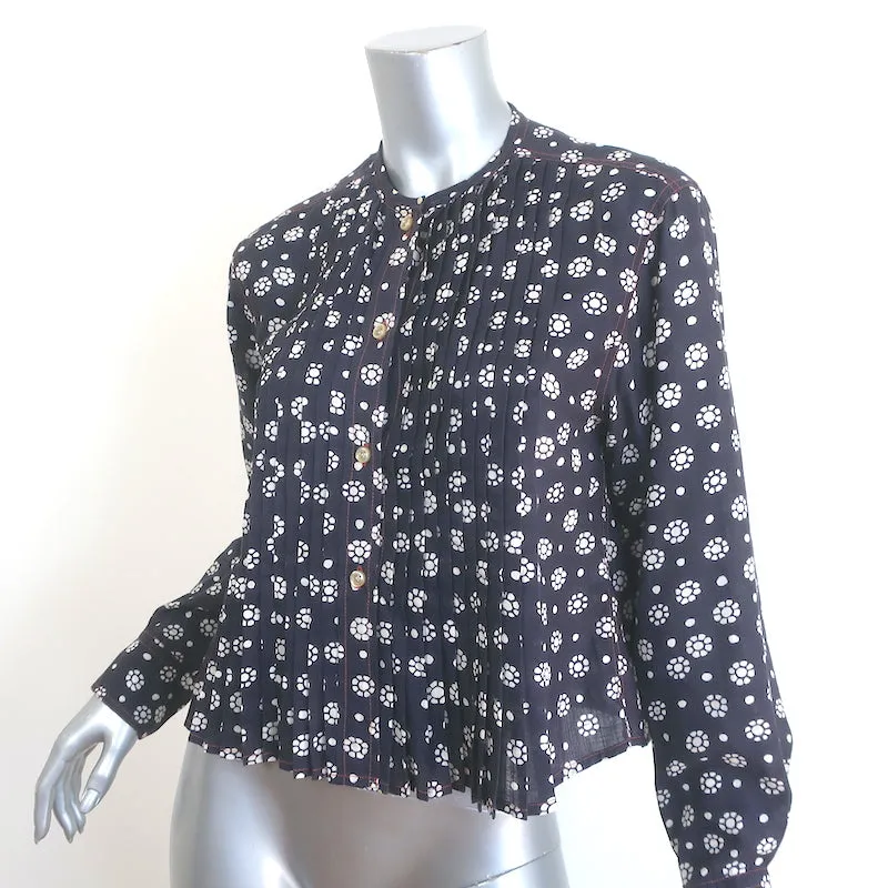 Isabel Marant Etoile Plissee-Bluse Marine Blumenmuster Größe 34 Langarmtop