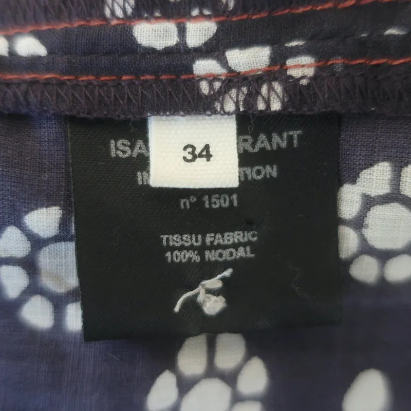 Isabel Marant Etoile Plissee-Bluse Marine Blumenmuster Größe 34 Langarmtop