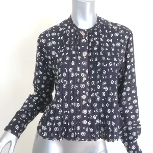 Isabel Marant Etoile Plissee-Bluse Marine Blumenmuster Größe 34 Langarmtop