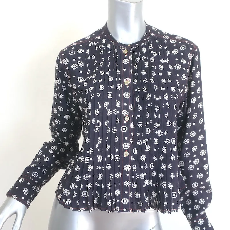 Isabel Marant Etoile Plissee-Bluse Marine Blumenmuster Größe 34 Langarmtop