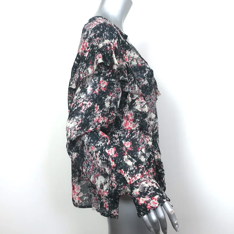 Isabel Marant Etoile Rüschenbluse Jelby Schwarz/Mehrfarbig Bedruckter Crêpe Größe 38