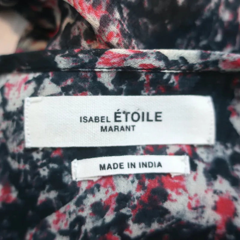Isabel Marant Etoile Rüschenbluse Jelby Schwarz/Mehrfarbig Bedruckter Crêpe Größe 38