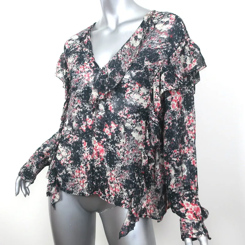 Isabel Marant Etoile Rüschenbluse Jelby Schwarz/Mehrfarbig Bedruckter Crêpe Größe 38