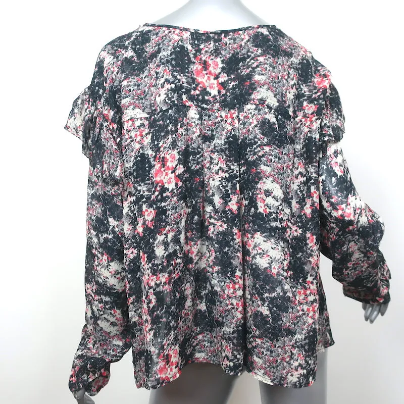 Isabel Marant Etoile Rüschenbluse Jelby Schwarz/Mehrfarbig Bedruckter Crêpe Größe 38