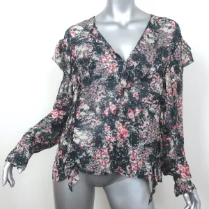 Isabel Marant Etoile Rüschenbluse Jelby Schwarz/Mehrfarbig Bedruckter Crêpe Größe 38