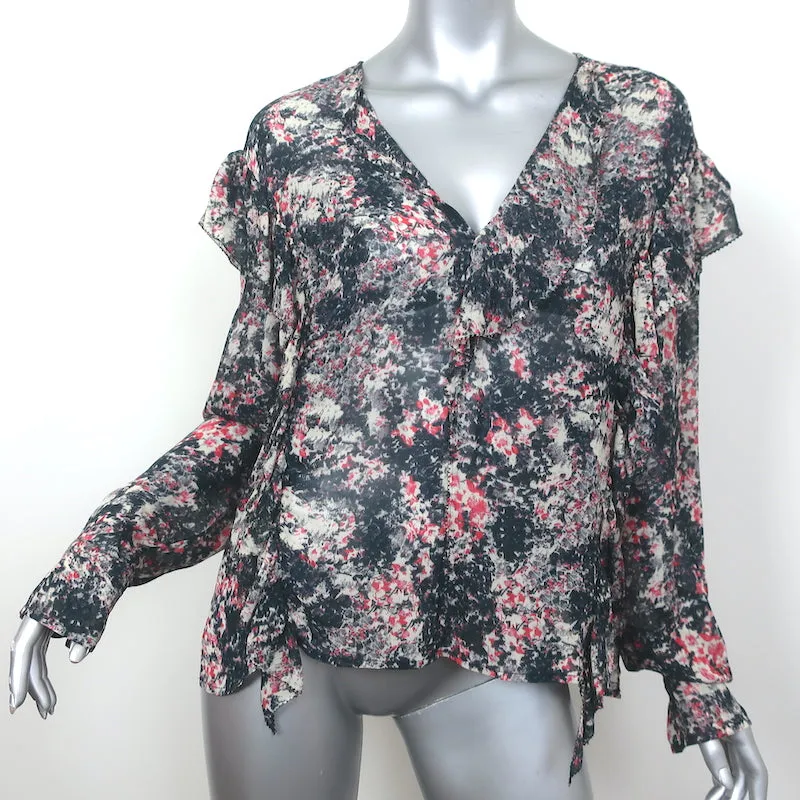 Isabel Marant Etoile Rüschenbluse Jelby Schwarz/Mehrfarbig Bedruckter Crêpe Größe 38