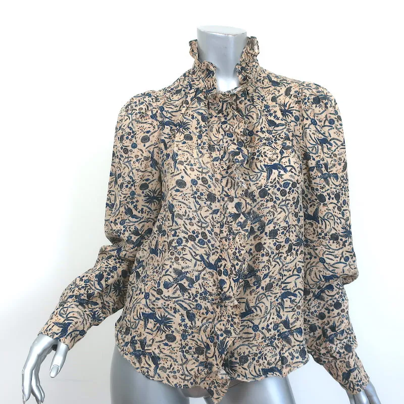 Isabel Marant Etoile Rüschenbluse aus bedrucktem Leinen in Beige Größe 38