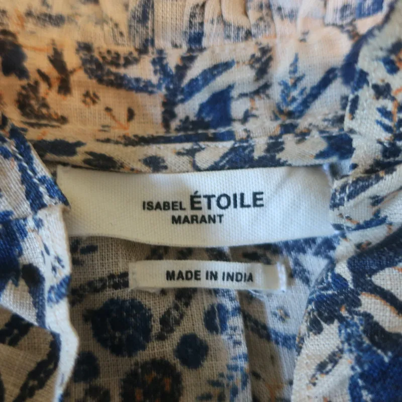 Isabel Marant Etoile Rüschenbluse aus bedrucktem Leinen in Beige Größe 38