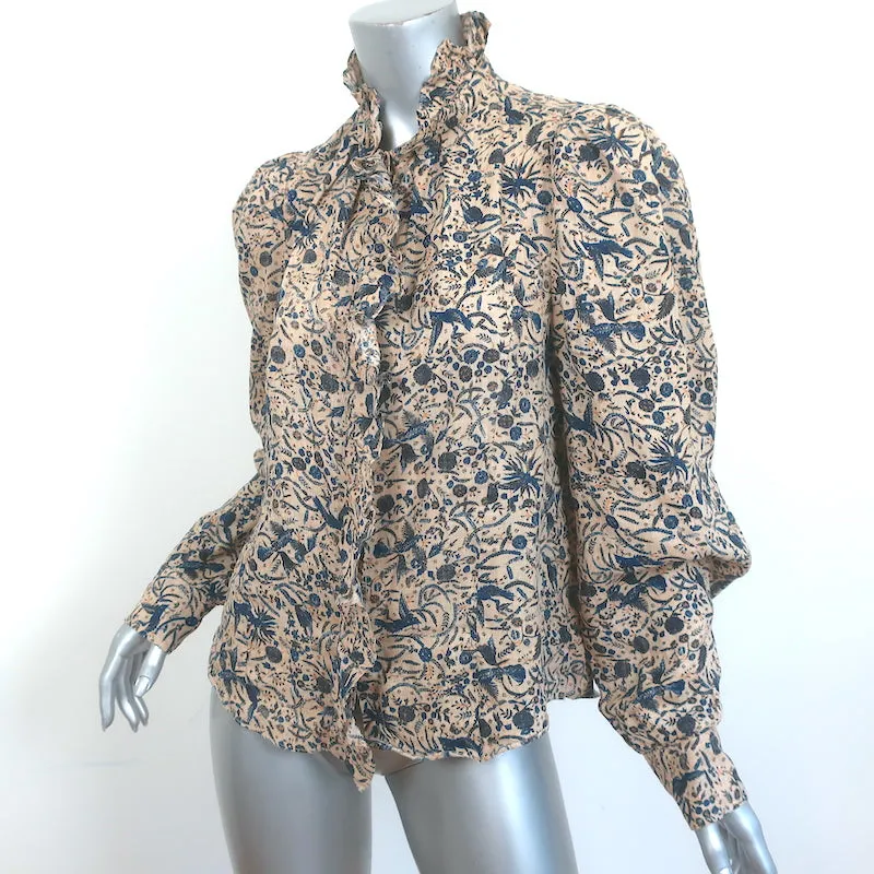 Isabel Marant Etoile Rüschenbluse aus bedrucktem Leinen in Beige Größe 38