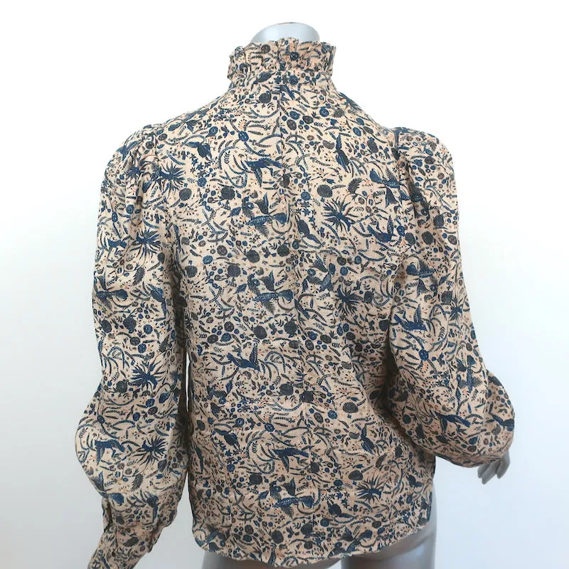 Isabel Marant Etoile Rüschenbluse aus bedrucktem Leinen in Beige Größe 38