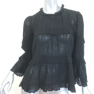 Isabel Marant Etoile Ykaria Rüschenbluse Schwarz Flock-Baumwolle Größe 34