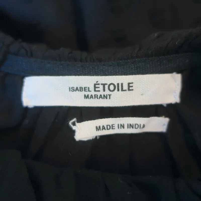 Isabel Marant Etoile Ykaria Rüschenbluse Schwarz Flock-Baumwolle Größe 34