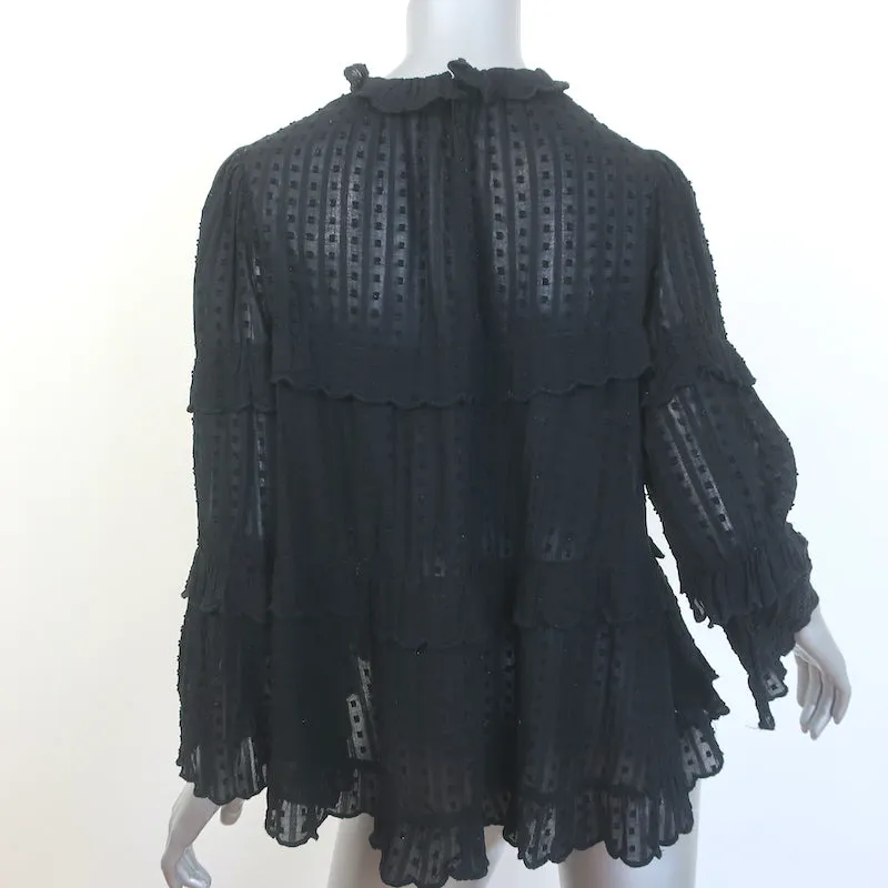 Isabel Marant Etoile Ykaria Rüschenbluse Schwarz Flock-Baumwolle Größe 34