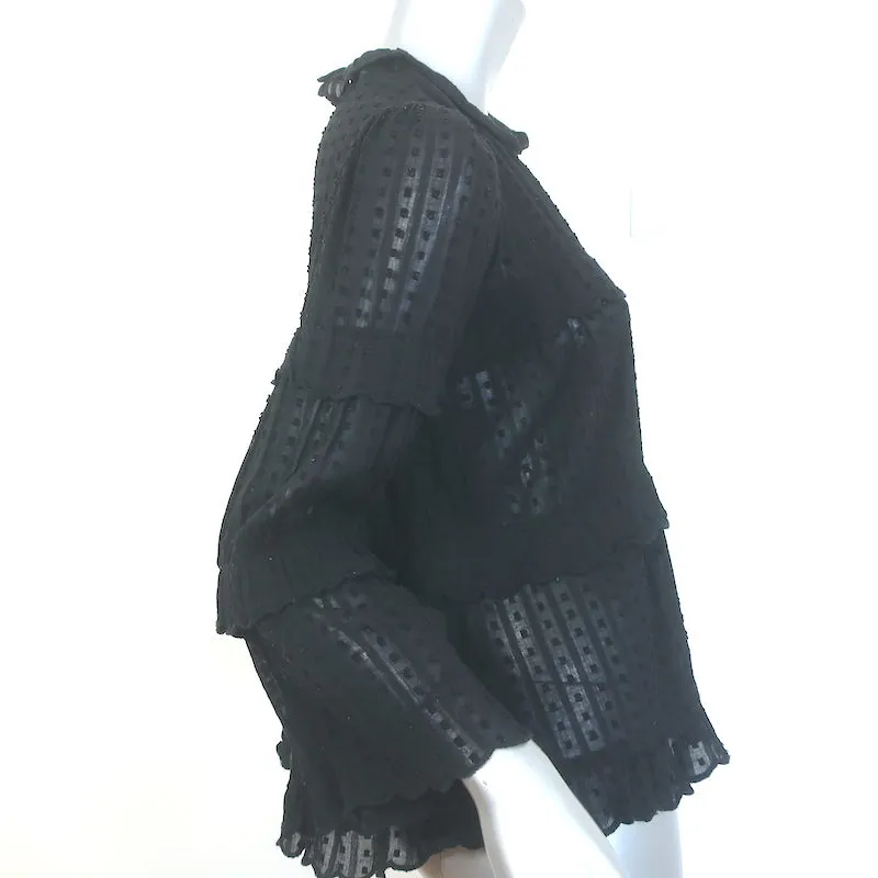 Isabel Marant Etoile Ykaria Rüschenbluse Schwarz Flock-Baumwolle Größe 34