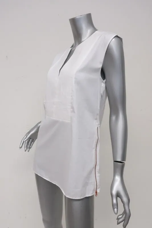 J.Crew Ärmellose Bluse mit Seitenreißverschluss Weiß Baumwolle Größe 2 Tall Stil C2039 NEU