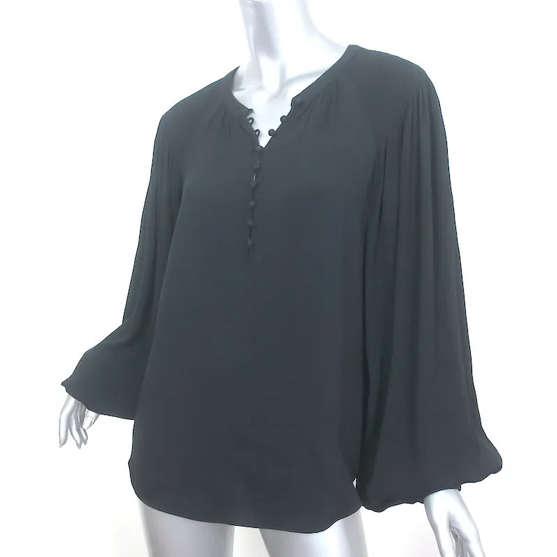 Joie Bluse Addalla Schwarz Geraffte Krepp-Größe Large Blouson-Ärmel Top NEU