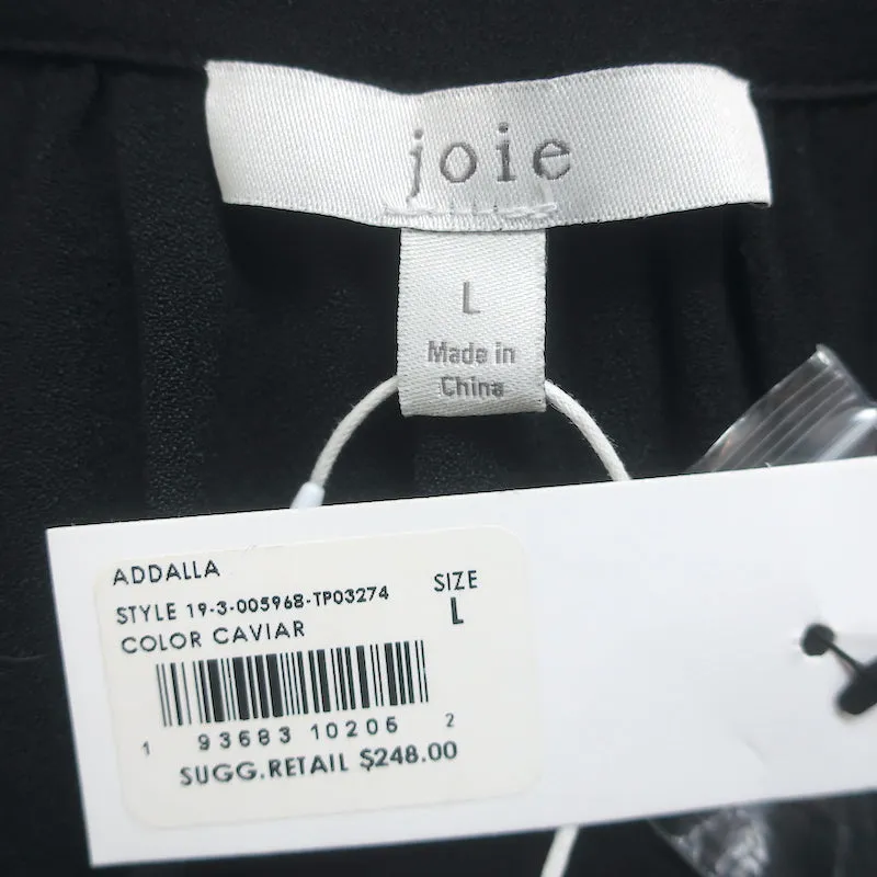 Joie Bluse Addalla Schwarz Geraffte Krepp-Größe Large Blouson-Ärmel Top NEU