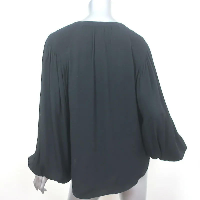 Joie Bluse Addalla Schwarz Geraffte Krepp-Größe Large Blouson-Ärmel Top NEU