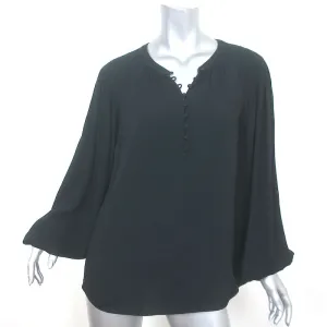 Joie Blouse Addalla Black Smocked Crepe Size Large Blouson Sleeve Top NEW