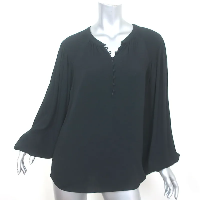Joie Bluse Addalla Schwarz Geraffte Krepp-Größe Large Blouson-Ärmel Top NEU