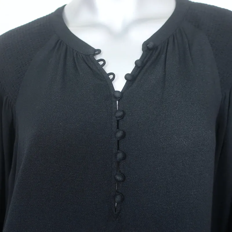 Joie Bluse Addalla Schwarz Geraffte Krepp-Größe Large Blouson-Ärmel Top NEU
