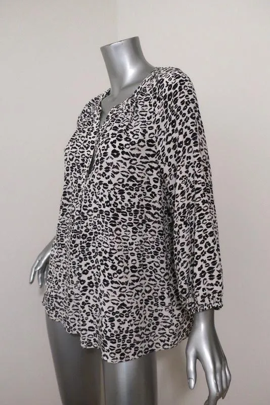 Joie Bluse Addie B Weiß/Schwarz Leopardenmuster Seide Größe Mittel 3/4-Ärmel Top