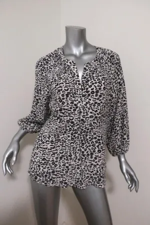 Joie Bluse Addie B Weiß/Schwarz Leopardenmuster Seide Größe Mittel 3/4-Ärmel Top