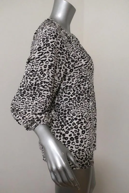 Joie Bluse Addie B Weiß/Schwarz Leopardenmuster Seide Größe Mittel 3/4-Ärmel Top