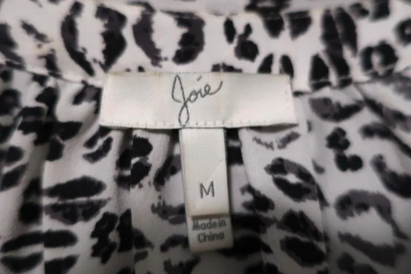 Joie Bluse Addie B Weiß/Schwarz Leopardenmuster Seide Größe Mittel 3/4-Ärmel Top
