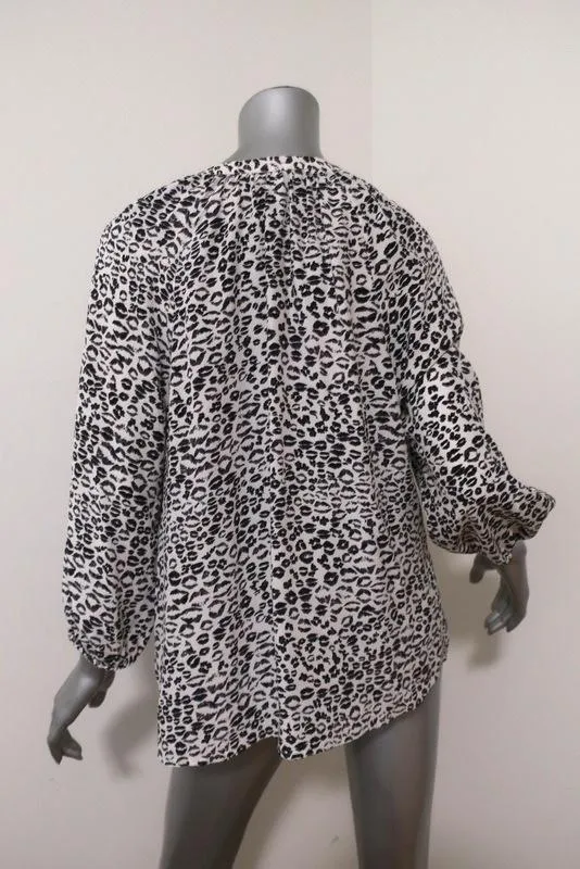 Joie Bluse Addie B Weiß/Schwarz Leopardenmuster Seide Größe Mittel 3/4-Ärmel Top